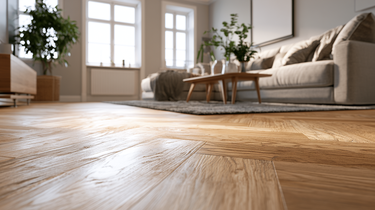 Warm hardwood floor in a quiet, calm apartment living room